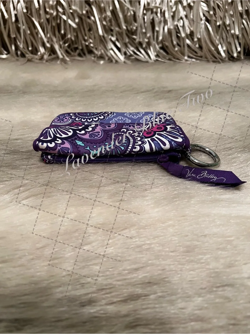 VERA BRADLEY Lilac Tapestry 2016 Double Sided Keychain ID Cardholder Purple